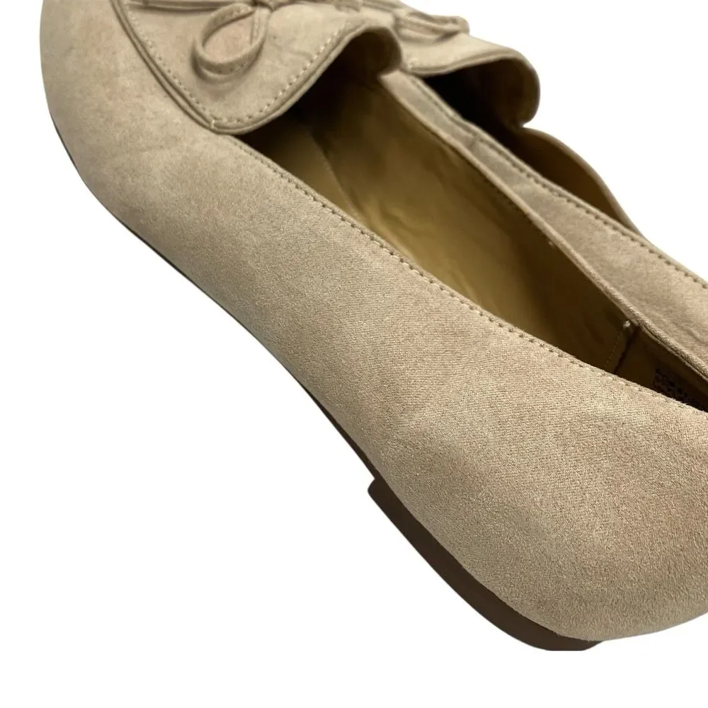 J Crew Shoes Womens‎ 7 Beige Faux Suede Bow Loafers Ballet Flats Feminine